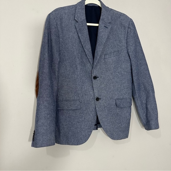 H&M Light Blue Blazer Jacket Size 42R Slim Fit Cotton Elbow Patch Sportcoat - Picture 11 of 11